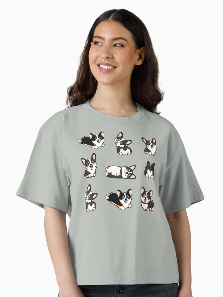 Kawaii Corgi Tri Color Boxy T Shirt T Shirt Trending US US Top Pick