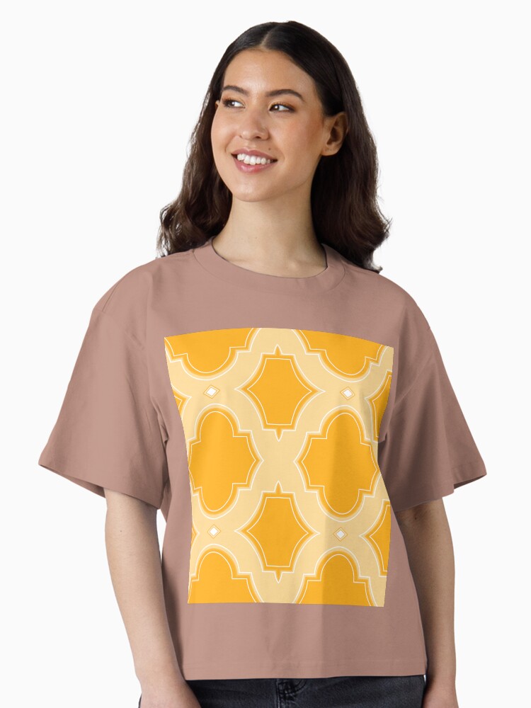Bold Moroccan Trellis Pattern Warm Yellow Seamless Design Boxy T Shirt T Shirt Streetwear Style Hot Right Now