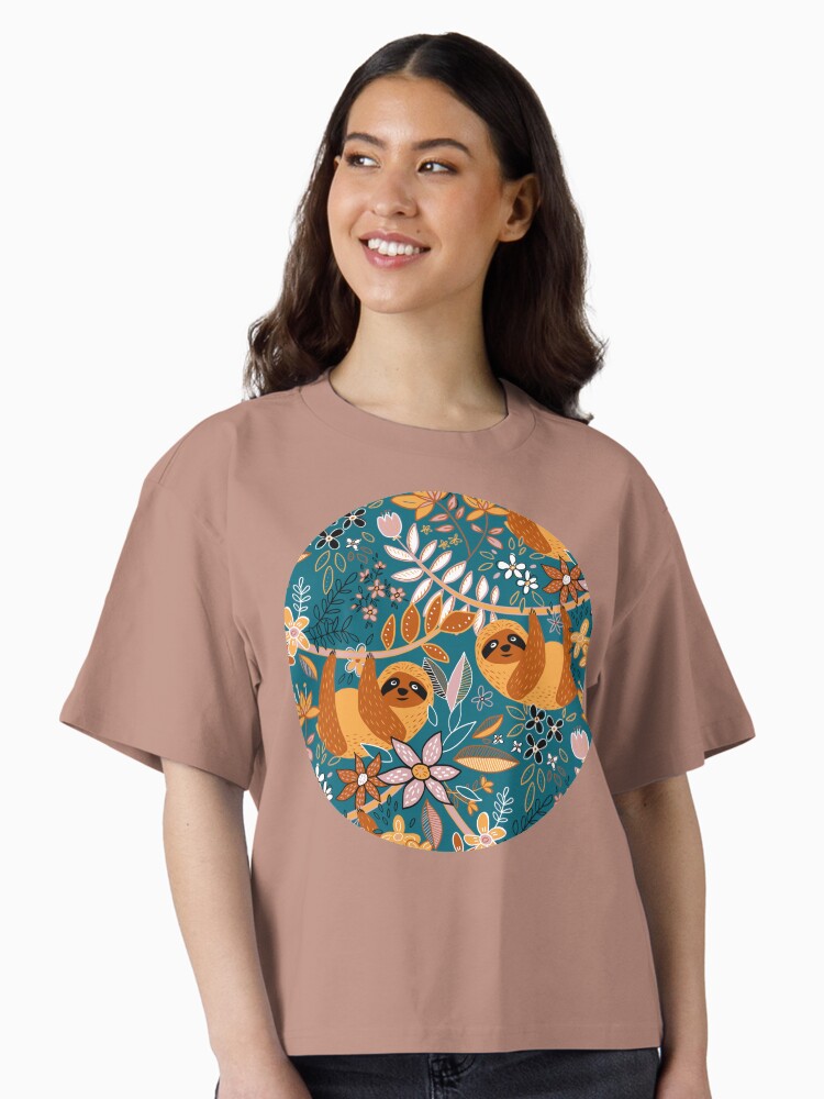 Happy Boho Sloth Floral Boxy T Shirt T Shirt Comfort Fit US Top Pick