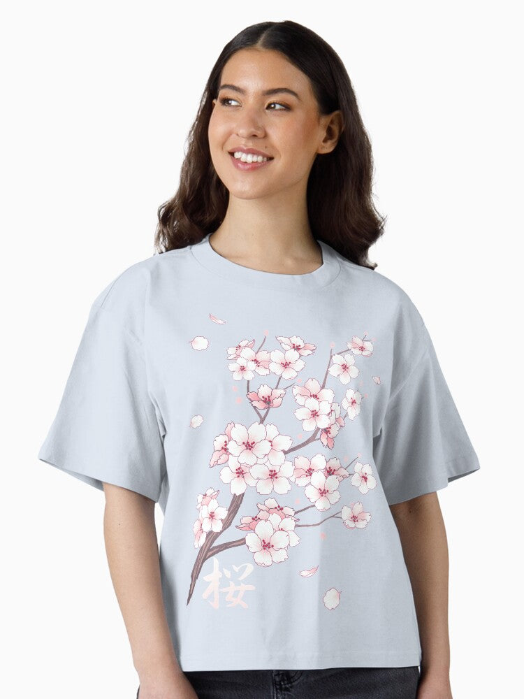 Falling White Sakura Cherry Blossom Boxy T Shirt T Shirt Streetwear Style Gift Ready