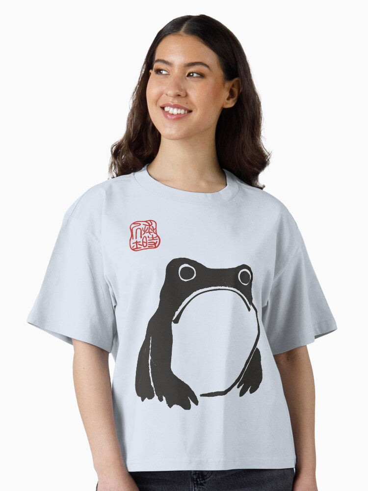 Matsumoto Hoji woodblock print Grumpy frog toad Boxy T Shirt T Shirt Streetwear Style Fan Favorite