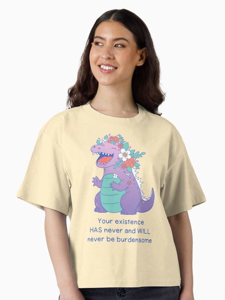 Positive Dino Affirmation Wholesome Flower Crown Dinosaur Boxy T Shirt T Shirt Streetwear Style Hot Right Now