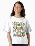 Spring Reflection Floral Botanical Pattern w Birds Moths Dragonflies Flowers Boxy T Shirt T Shirt Comfort Fit Gift Ready