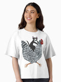 Tuxedo Cat Chicken Ride Boxy T Shirt T Shirt Trending US US Top Pick
