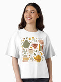 Flowery Books and Tea Boxy T Shirt T Shirt Streetwear Style Gift Ready