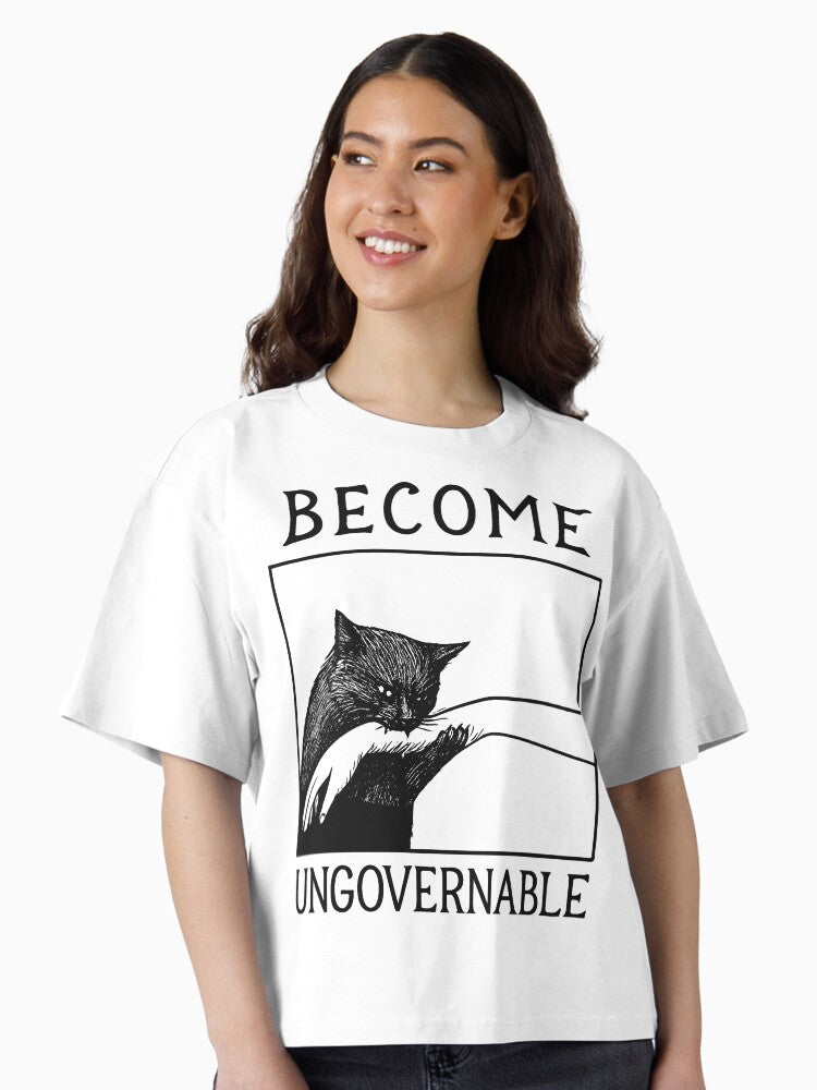 Become Ungovernable Black Cat Biting Hand Funny Meme Boxy T Shirt T Shirt Trending US Gift Ready