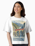 Bernina Express Train Crossing Alpine Bridge Boxy T Shirt T Shirt Comfort Fit Hot Right Now