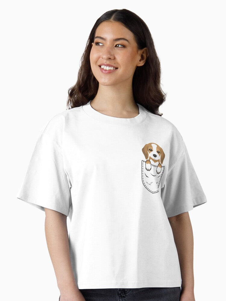 Cute Beagle Dog in Pocket Boxy T Shirt T Shirt Streetwear Style Best Seller Look