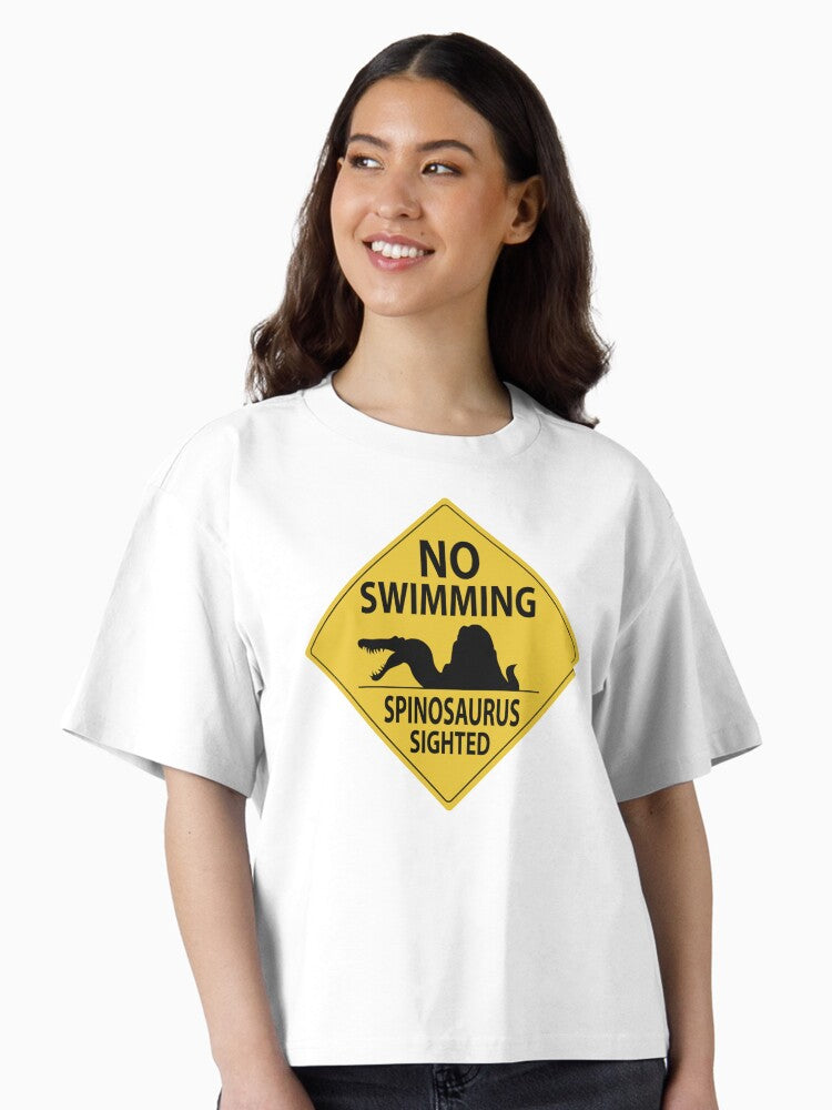 No Swimming Spinosaurus Sign Boxy T Shirt T Shirt Trending US US Top Pick