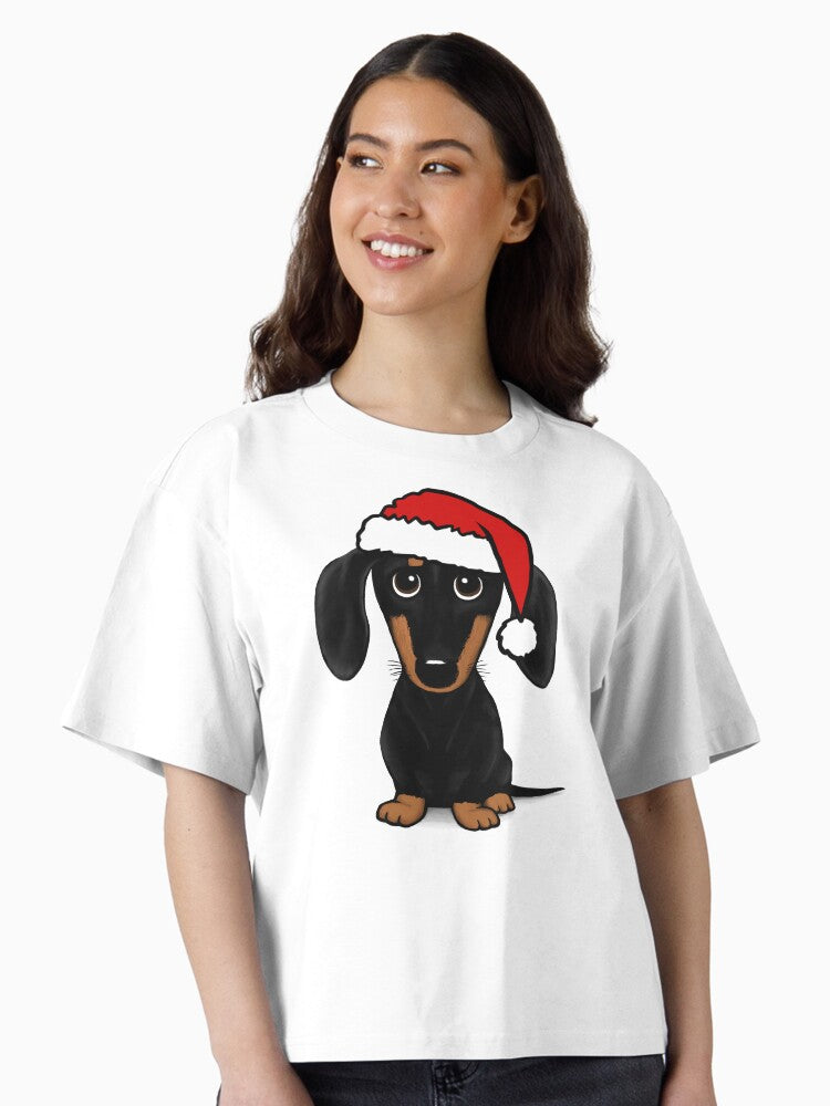 Black and Tan Dachshund with Santa Hat Cute Wiener Dog Christmas Boxy T Shirt T Shirt Trending US Gift Ready