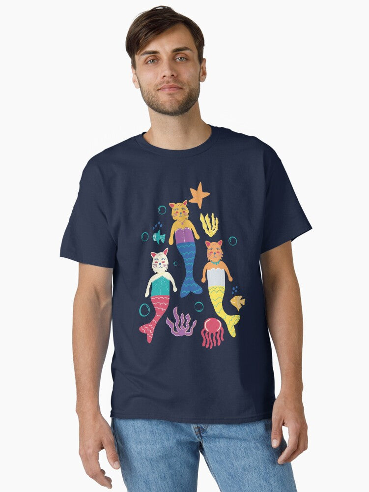 Sand Yellow Cat Mermaids Sea Fish Classic T-Shirt