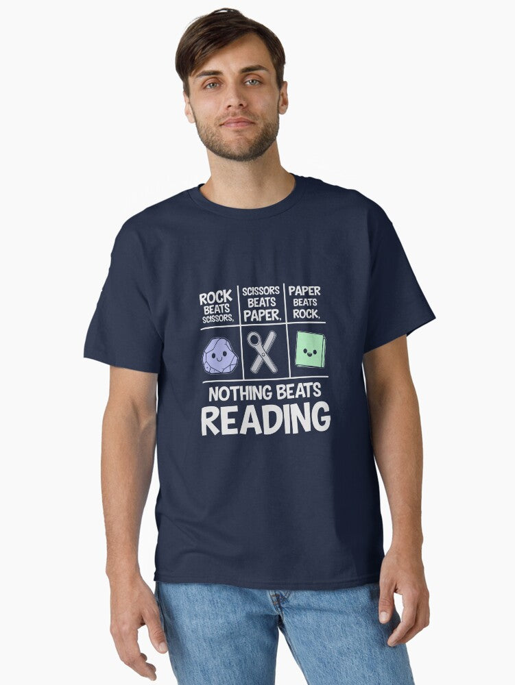 Nothing Beats Reading Cute Rock Paper Scissors Design Gifts Classic T-shirt | Trendy Graphic Tee | Casual Unisex T-shirt