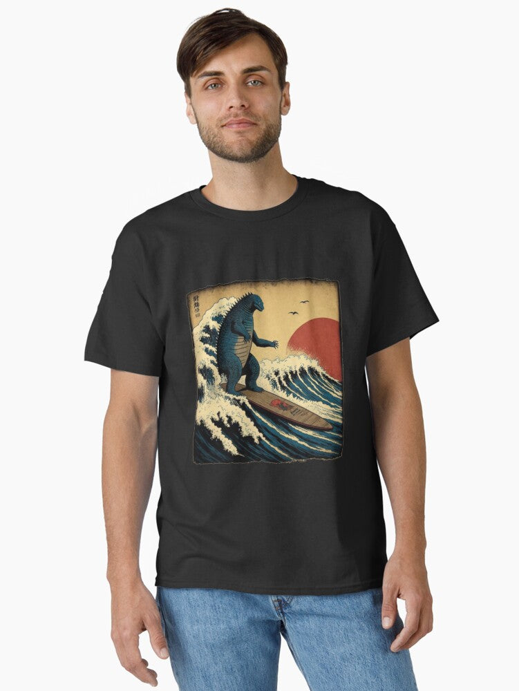 Godzilla Surfing The Great Wave by Hokusai Funny Parody Classic T Shirt T Shirt Trending 2025 Top Rated Design