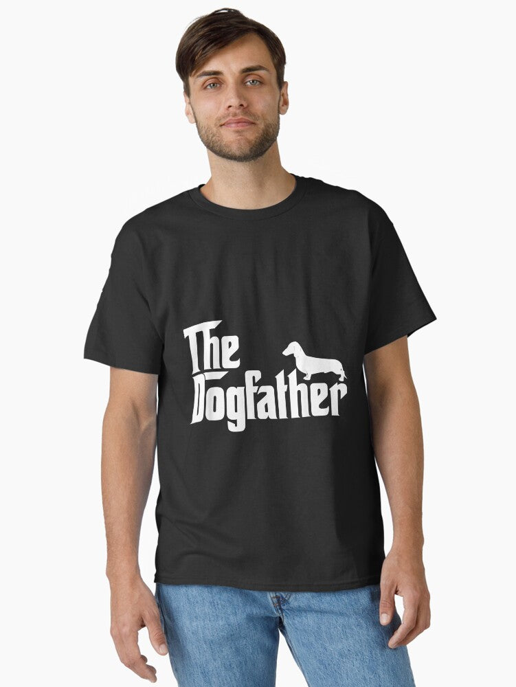 Mens The Dogfather Dachshund Funny Father Dog Lover Classic T Shirt T Shirt | Comfort Fit | US Hot Search