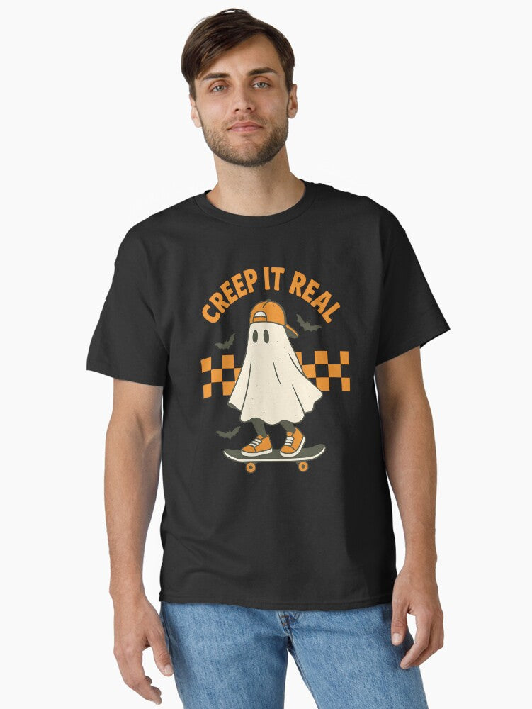 Retro Halloween Ghost Skater Design, Gift for her Classic T-Shirt