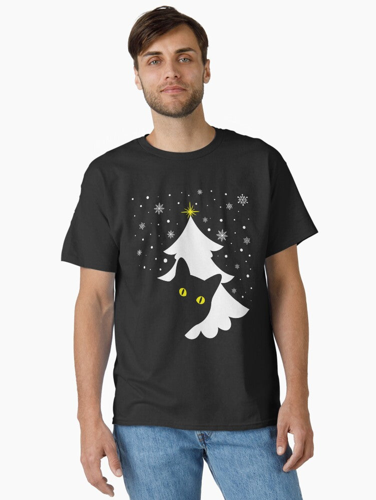 Black Cat Christmas Tree Gift For Cat Lovers Classic T-Shirt