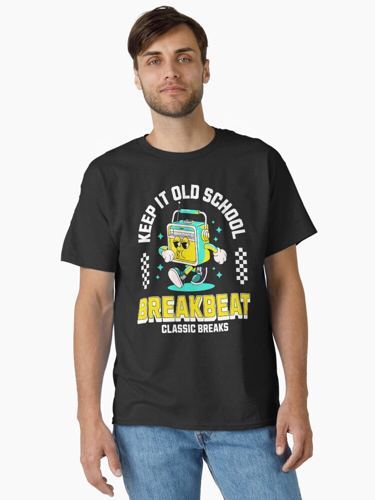 Breakbeat - Keep It Old School Mascot Whiteblue Classic T-shirt | Trendy Graphic Tee | Casual Unisex T-shirt