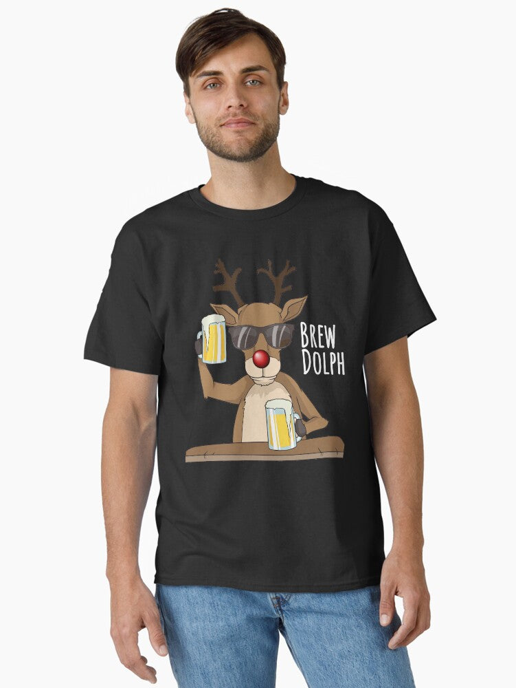 Funny Christmas adult alcohol shirt. Brew Dolph beer drinking deer Classic T-Shirt