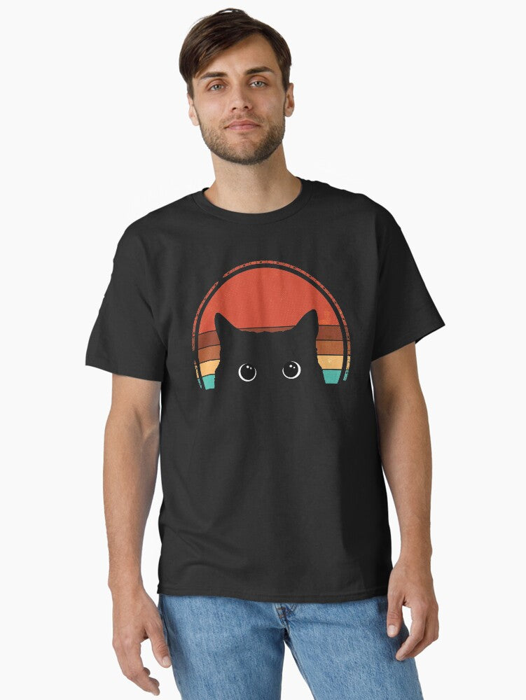 Black Cat Peeking Sunset Vintage Classic T Shirt T Shirt Viral US Style Top Rated Design
