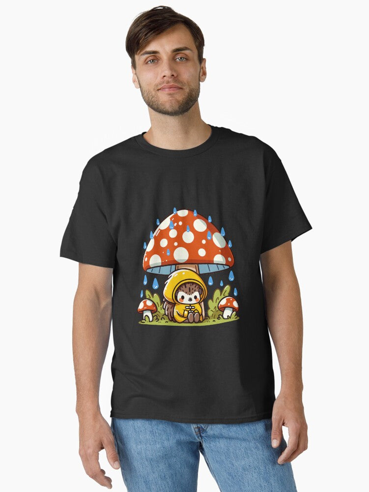 Rainy Day Comfort: Hedgehog & Mushroom Haven Classic T-Shirt