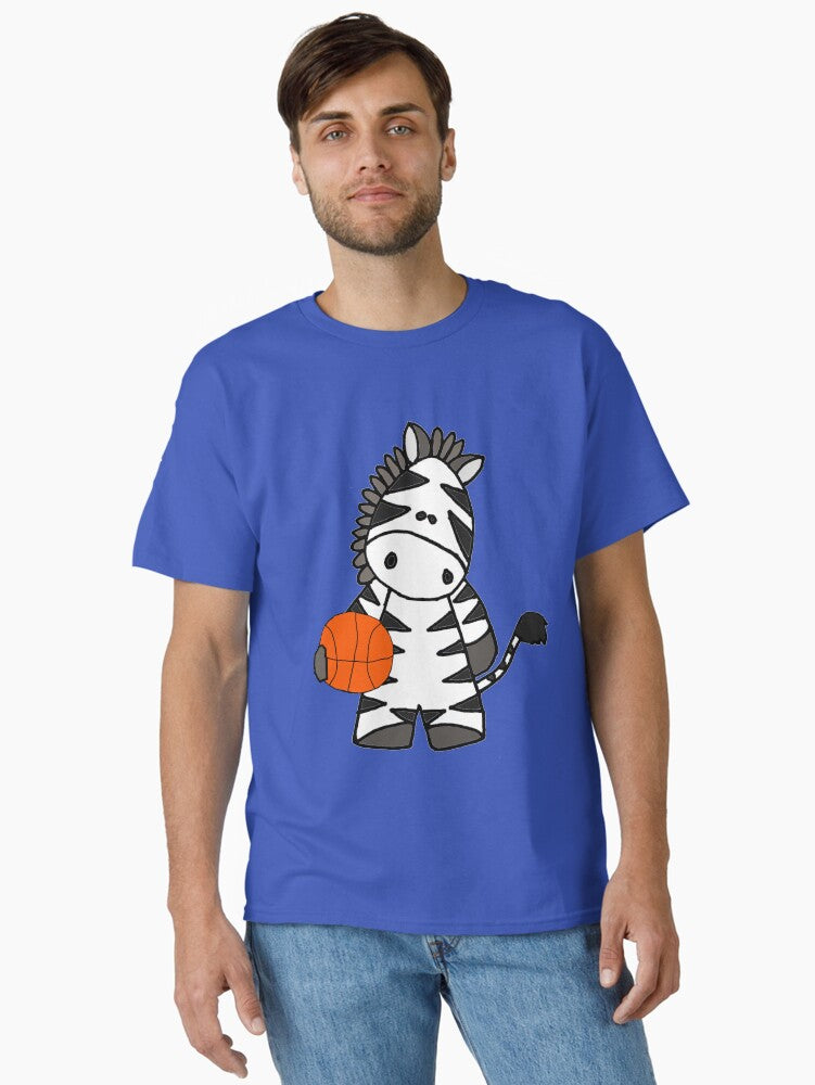 Funny Zebra Playing Basketball Cartoon Classic T Shirt T Shirt Comfort Fit Hot Right Now