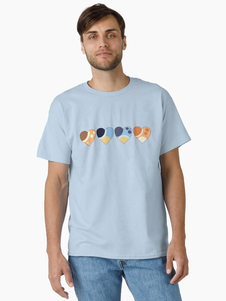 Heeler Family Love Hearts Bluey Inspired Color Palette Hearts Classic T Shirt T Shirt | Comfort Fit | Daily Wear Favo...