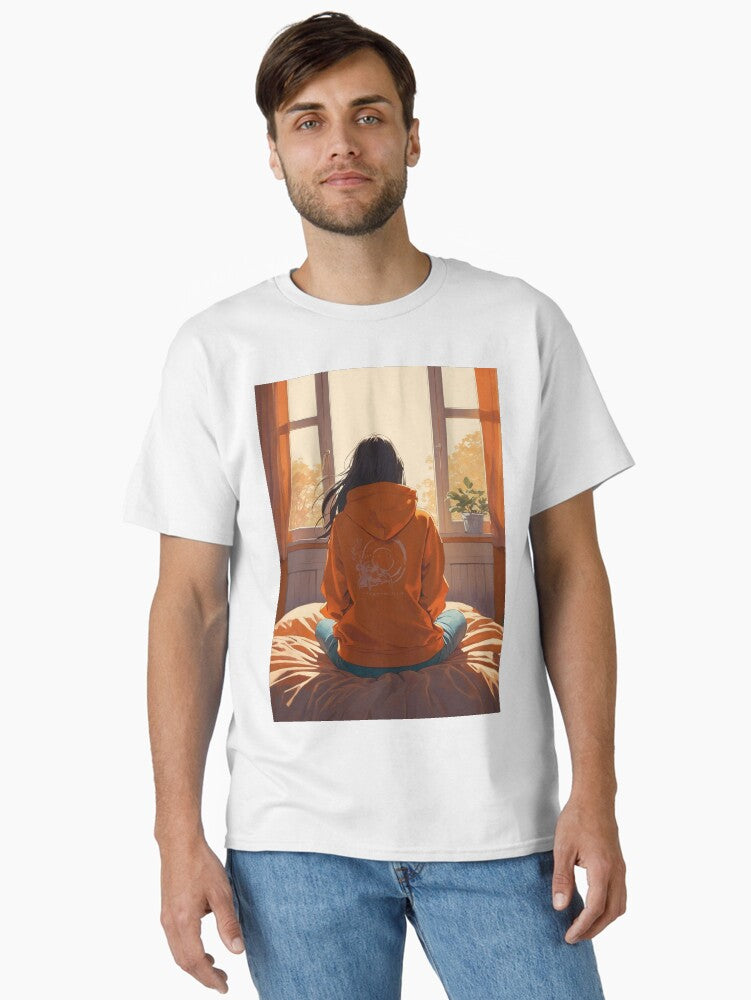Contemplative Morning: Woman in Cozy Room Classic T-Shirt