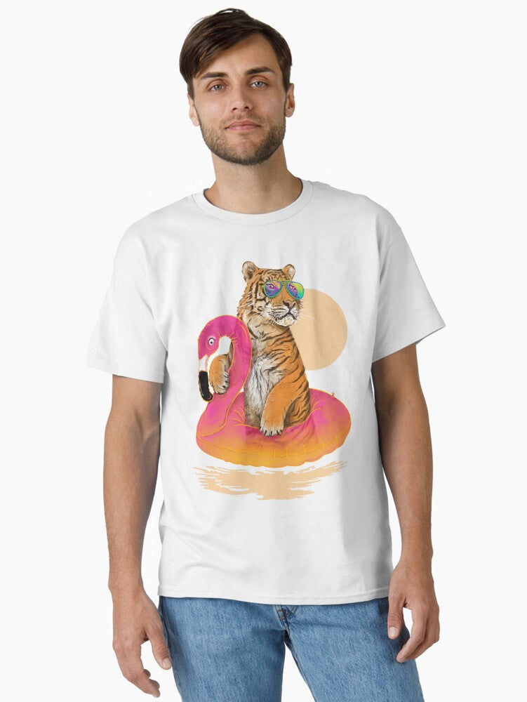 Chillin Flamingo Tiger Classic T-Shirt | Graphic T-Shirt for Unisex