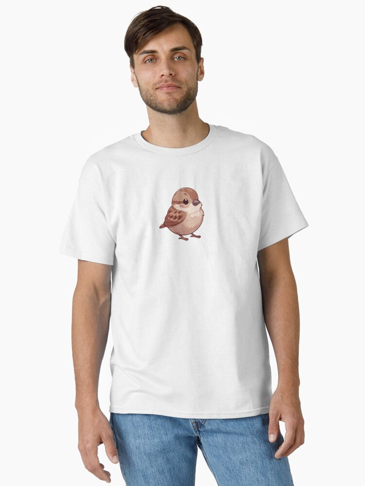 A cute cartoon sparrow with big eyes and fluffy feathers standing on a white background Classic T Shirt T Shirt