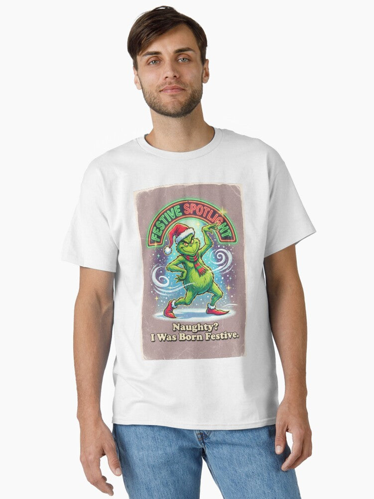 Funny Green Mischief Tee BORN FESTIVE Ai generated Classic T Shirt T Shirt High Search Demand Daily Wear
