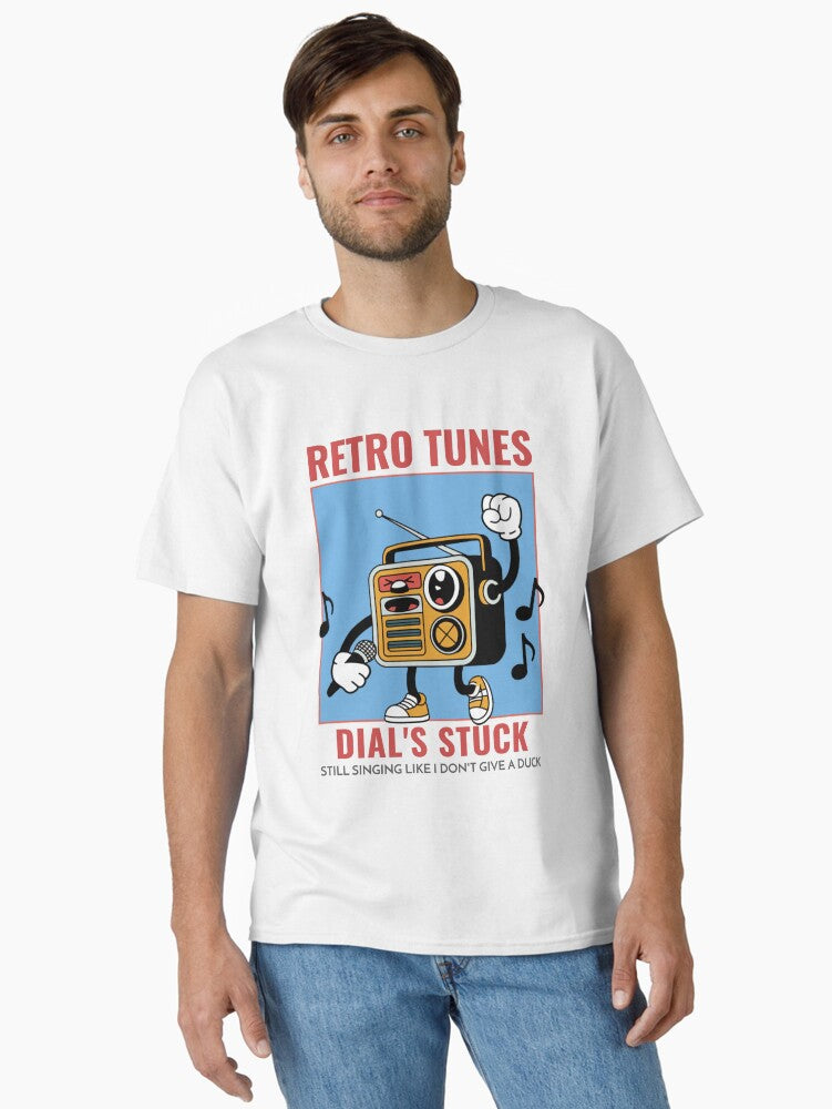 Retro Tunes Dial's Stuck Still Singing Like I Don't Give A Duck Classic T-shirt | Trendy Graphic Tee | Casual Unisex T-shirt