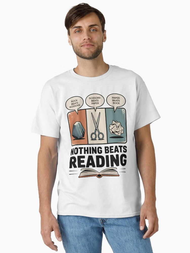 Nothing Beats Reading Rock Paper Scissors Retro Classic T-shirt | Trendy Graphic Tee | Casual Unisex T-shirt
