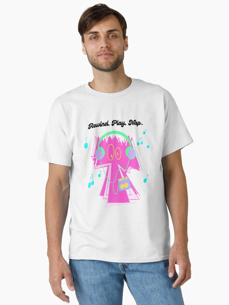 Adorable Monster Walkman Rewind Play Nap Classic T-shirt | Trendy Graphic Tee | Casual Unisex T-shirt