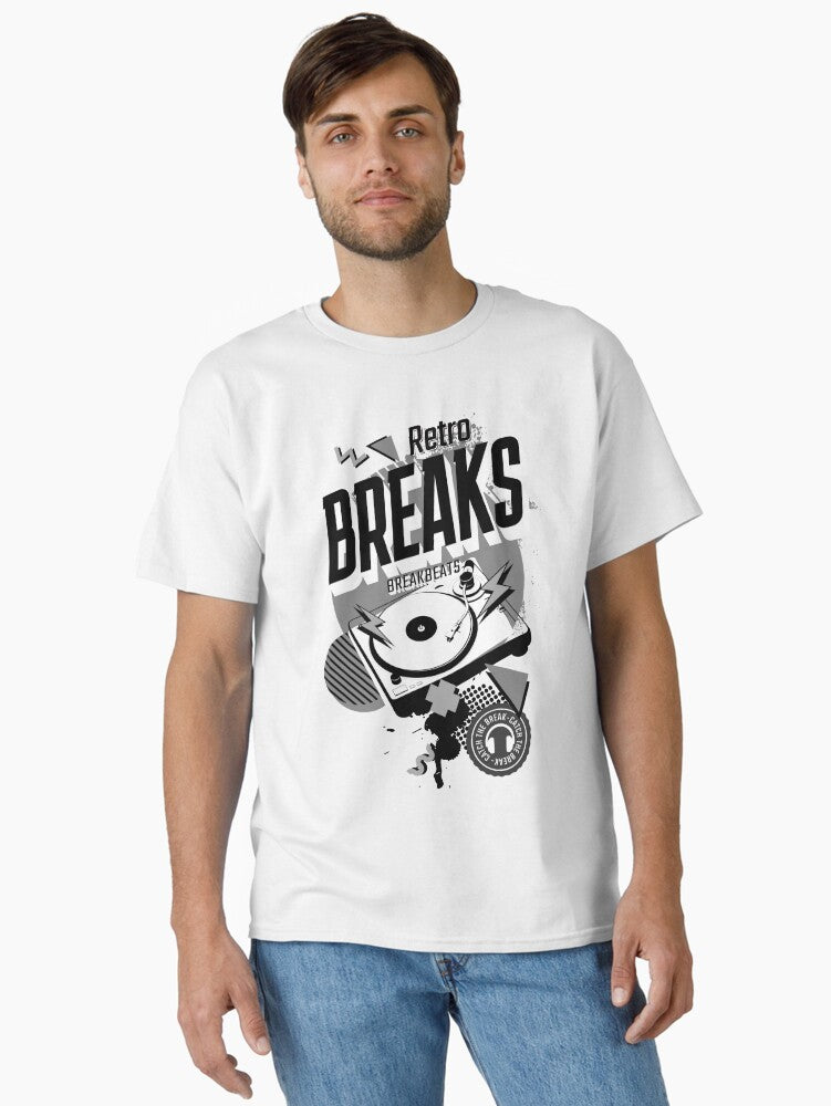 Breakbeat - Retro Breaks Turntable Blackgrey Classic T-shirt | Trendy Graphic Tee | Casual Unisex T-shirt