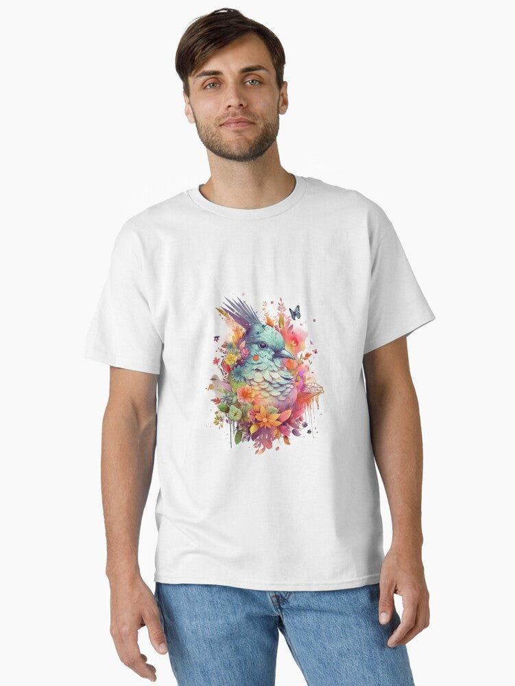 colorful arrangement with bird and flower 1 Classic T Shirt T Shirt Comfort Fit Tech Vibe