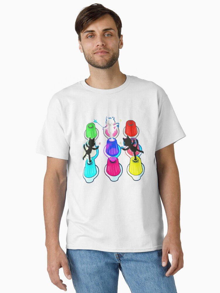 Whimsical Cats Dancing and Balancing on Colorful Dessert Jellies Classic T-Shirt