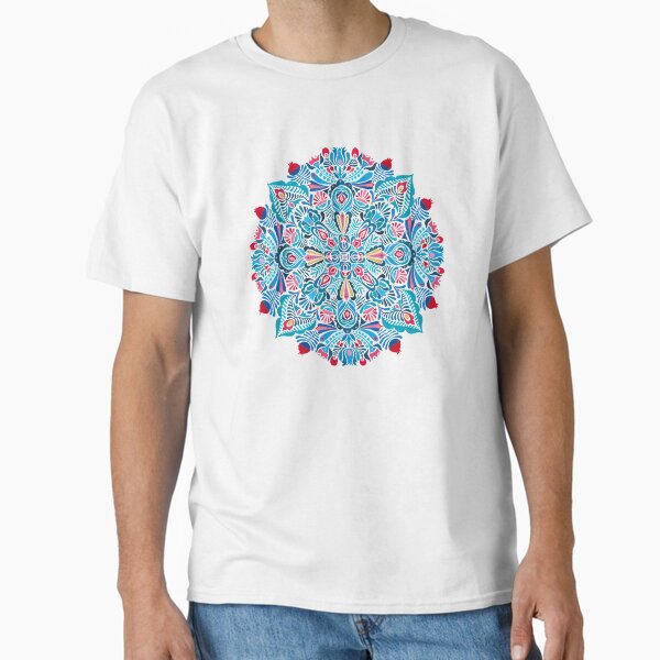 Pink, light blue springtime mandala on black Classic T-Shirt for Sale by zsalto
