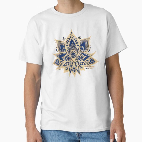 Gold and Blue Lotus Flower Mandala Classic T-Shirt for Sale by julieerindesign