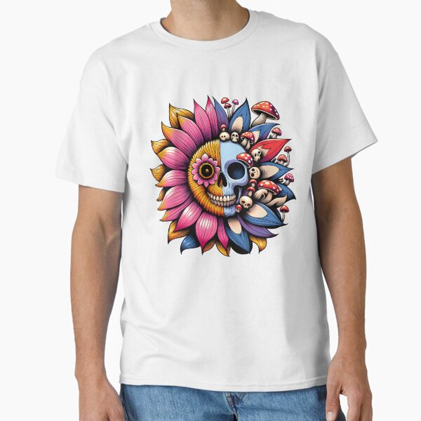 Boho sunflower skulls, mushrooms, flowers Classic T-Shirt for Sale by Margival