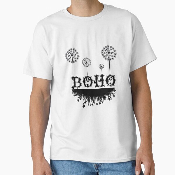 Boho Dandelion and Grass Typography T-Shirt Classic T-Shirt for Sale by GorinART