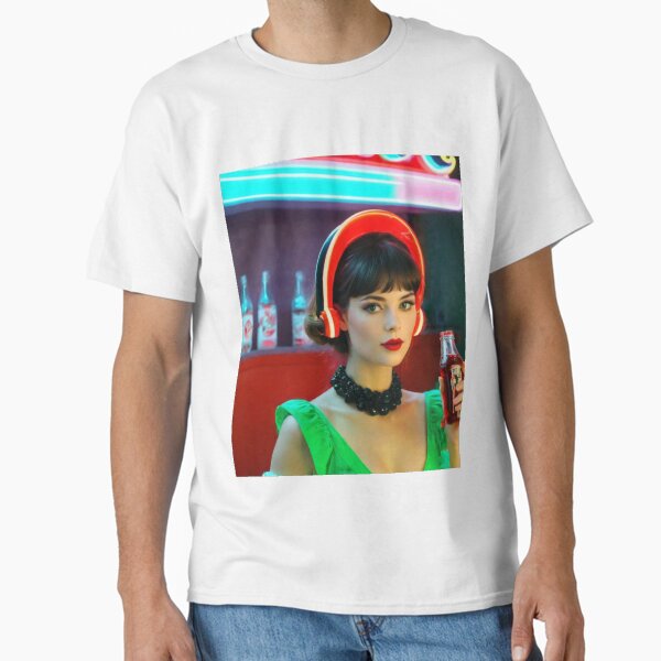Green Apple Scifi Futuristic Neon Bar Christmas Girl Santa Elf Classic T-Shirt