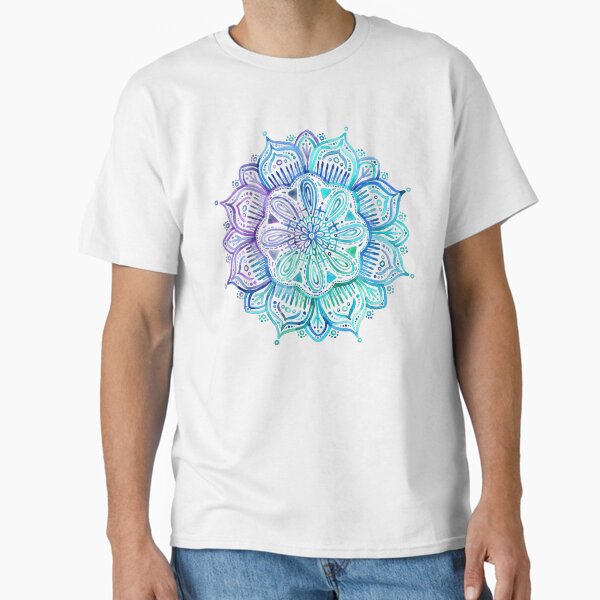 Iridescent Aqua and Purple Watercolor Mandala  Classic T-Shirt for Sale by micklyn