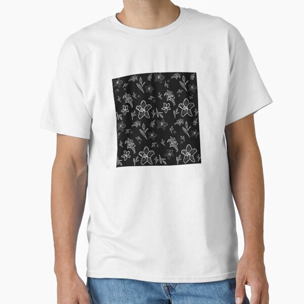 Boho Black & White Floral Line Art Pattern Classic T-Shirt for Sale by calligramus
