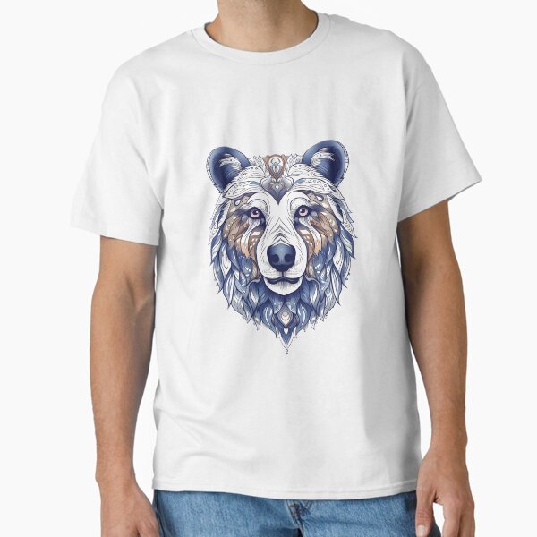 Ornate Spiritual Bear in Blue and Silver Design, Spiritual, Totem Animal, Power Animal Classic T-Shirt by AdventureBuddy