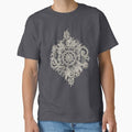 Cream Floral Moroccan Pattern on Deep Indigo Ink Classic T-Shirt for Sale by micklyn