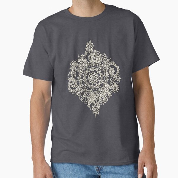 Cream Floral Moroccan Pattern on Deep Indigo Ink Classic T-Shirt for Sale by micklyn