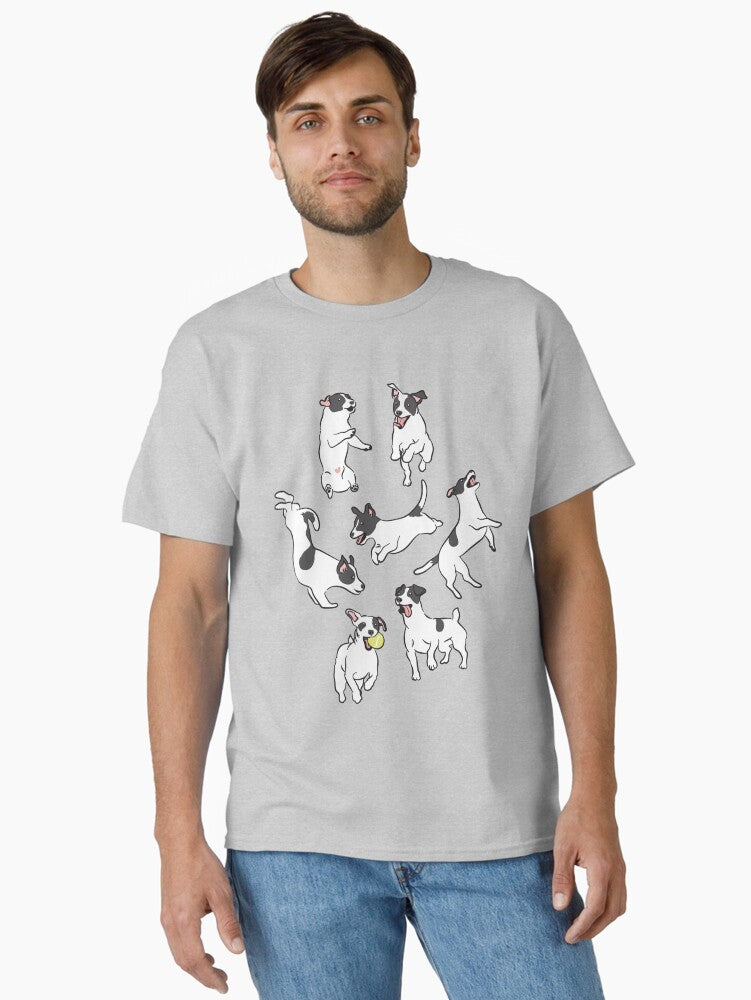 Playing Black and White Jack Russell Terrier Gray Background Classic T Shirt T Shirt Aesthetic Fit Top Rated