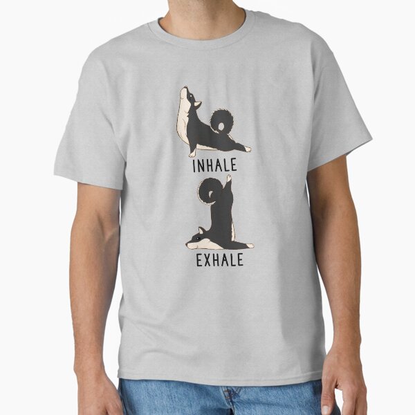Inhale Exhale Black and Tan Shiba Inu Yoga Classic T-Shirt for Sale by thepawster