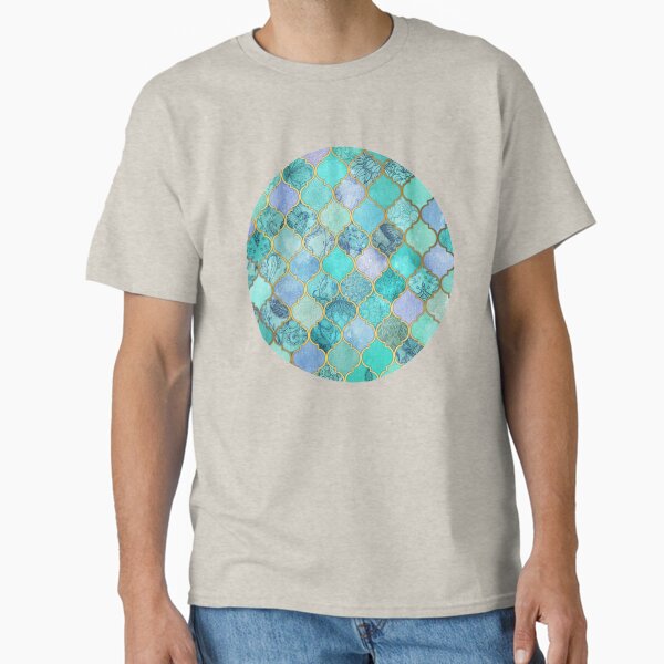 Cool Jade & Icy Mint Decorative Moroccan Tile Pattern Classic T-Shirt for Sale by micklyn