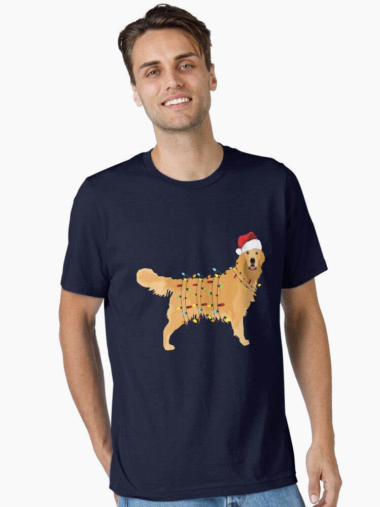 Golden Retriever Holiday Christmas Light Essential T Shirt T Shirt | Comfort Fit | Great Gift for Dad
